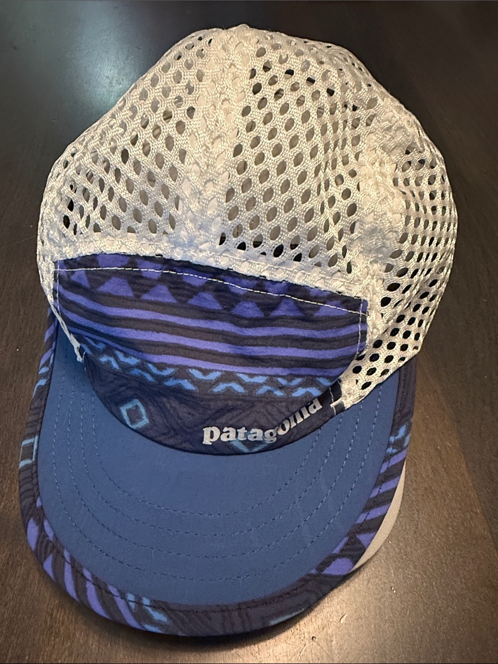 Patagonia Blue and White Mesh Patterned Trucker Hat